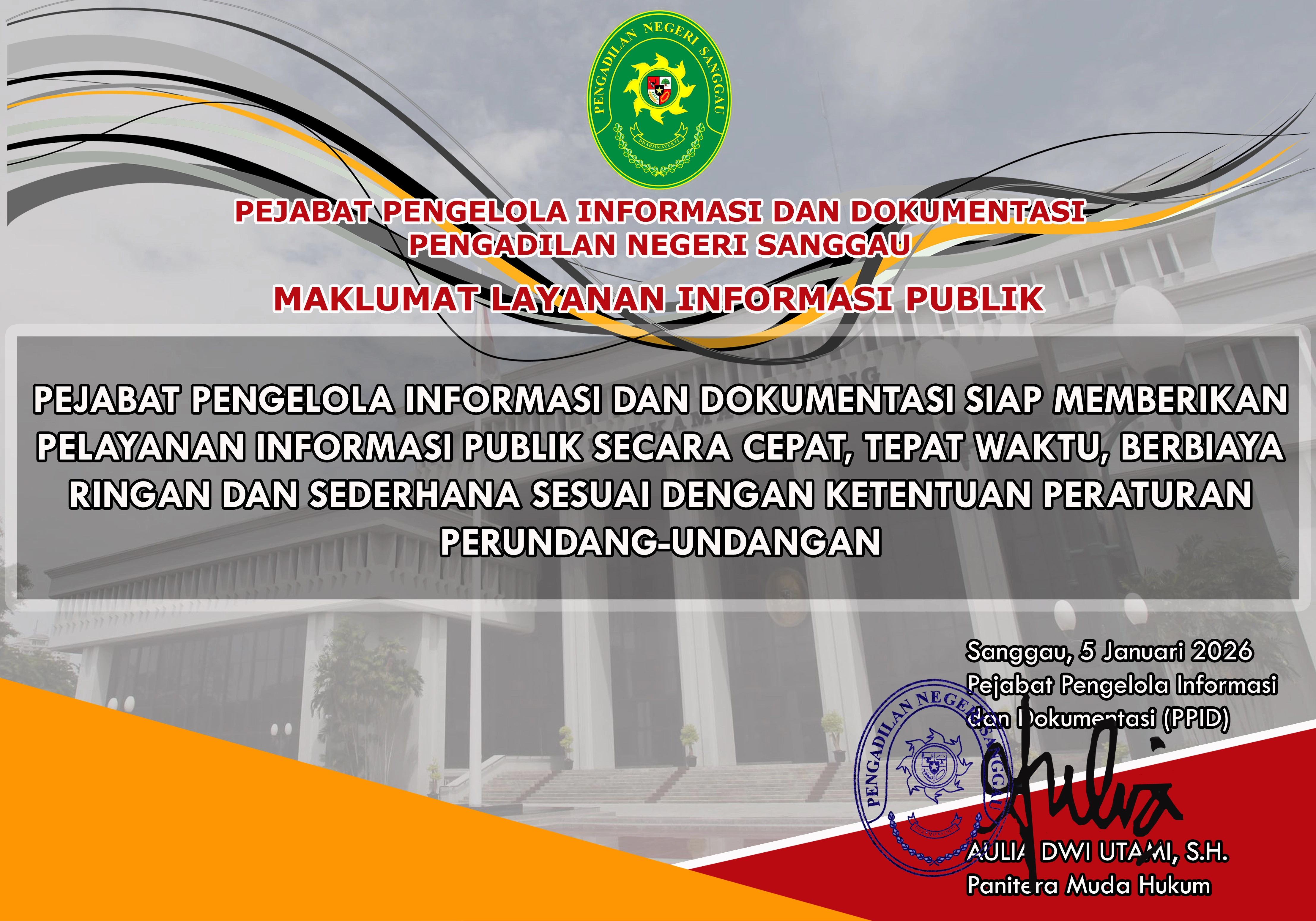 Maklumat Informasi Layanan Publik (PPID) Pengadilan Negeri Sanggau 2026